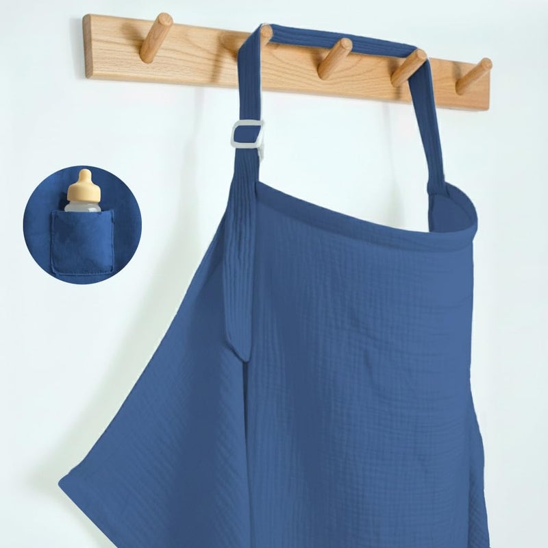 MUGVELL Muslin Nursing Covers for Breastfeeding, Arch Neckline Breast Feeding Covers for Women, Moms Privacy Breathable Summer Nursing Apron, 43.3" x 25.6" Soft Feeding Cover (Misty Blue) - Image 1